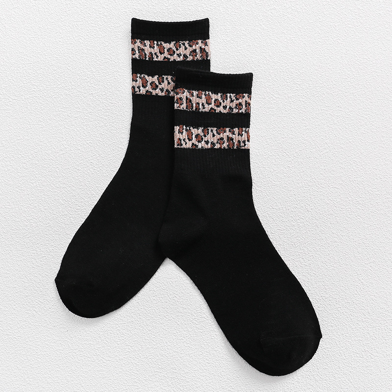 Two Bars Leopard Printing Socks Tide Personality Sexy Socks